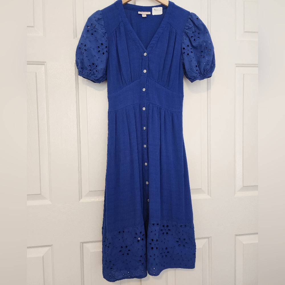 Knox Rose Royal Blue Eyelet Midi Empire Waist  Women's Dress Size XS